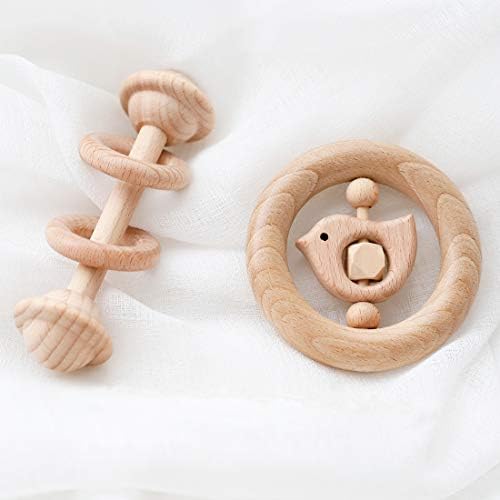 2pc Set Wooden Teether Rattle Toys 