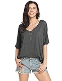 ACEVOG Women's Sexy Long Batwing Sleeve Side Slits Loose Pullover V Neck Casual Top Blouse T-Shirt