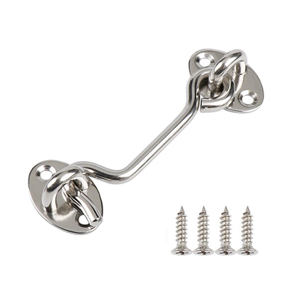 zukent 4inch Stainless Steel Cabin Hook Gate Hook and Eye Latch Sliding Barn Door Latch Lock Heavy Duty Gate Latch with Mounting Screws for Shed Gate or Garage Door Sliding Barn Door Window Fence