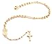 Gold Plated Rosary Cross Pendant and Open Arms Charm with 18 Inch Necklace