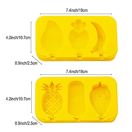 Popsicle Molds, Genteen 2 Sets of Silicone Popsicle Molds with 12 Sticks 100% Platinum Silicone and BPA Free Ice Pop Molds for Making 6 Different Shapes Mango Banana Pineapple...
