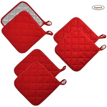 Jennice House Potholders Set Trivets Kitchen Pot Holders Heat Resistant Pure Cotton Coasters Hot Pads Pot Holders Set of 6 for Everyday Cooking and Baking by 7 x 7 Inch (Red)