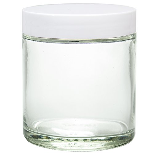 Clear Thick Glass Straight Sided Jar with White Smooth Lids - 4 oz / 120 ml (12 pack) + Labels + Small Glass Balm Jar