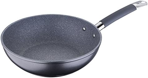 Masterpro Non Stick Frying Pan Teflon & Marble Coated Frying Pan Grill Wok Suitable for Induction Forged Aluminum Teflon & Marble Non Stick Coating (28 cm Ø Wok)