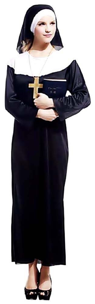 Nun Costume - Disguise - Carnival - Halloween - Sister - Nun - Ursuline - Sexy - Black Color - Adults - Woman - Girl - One Size - Gift idea for Christmas and birthday