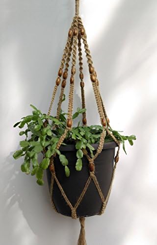 KMNatural Macrame Plant Hanger Handmade Jute&Beads for Indoor Outdoor Patio ~ Hanging Planter 43" ~ Big Flower Pot Holder ~ M36P27