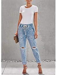 Pantalones vaqueros con cintura elástica y bolsillos para dama