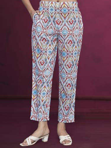 NAINVISH Women's Polyester Printed Straight V-Neck Co-ord Top & Pant Set (SD595_KB-S_Blue) 4
