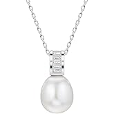 Michooyel S925 Freshwater Pearl Pendant Necklace for Women Cubic Zirconia Necklaces Sterling Silver Birthstone Jewelry for Women, 16-18 inch