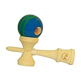 Kotaro Kendama Blue w/ Green Stripes Deluxe Pro Toy Catch Game with Extra String