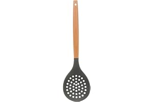 Silicone Skimmer Spoon, Non-Stick Silicone Slotted Skimmer Spoon, with Heat-Resisting Comfortable Wooden Handle, Durable Drai