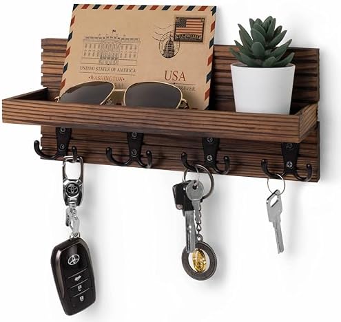 NAUMOO Natural Wooden Key Holder Wall Mounted Mail Organizer and