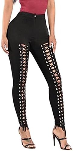 Dafina Specialties Women's High Waist Lace Up Front Skinny Yoga Sports Pants (Black, Medium)