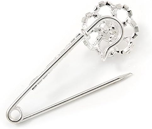 Small Crystal Pearl Flower Pin Brooch In Rhodium Plating - 55mm L, silver, white / ivory - Image 4