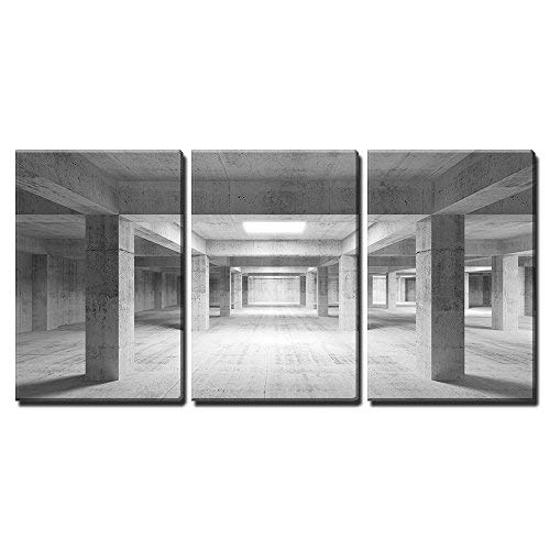 Illustration Empty Dark Abstract Industrial Concrete Interior 3D Illustration Home Art x3 Panels