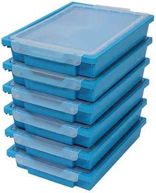 Gratnells Shallow trays - Set of six plastic storage boxes with lids (Cyan blue)