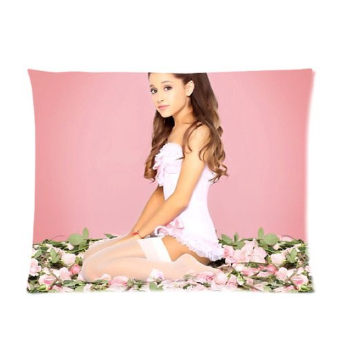 Movie Star Music Band Singer Series Personalized Black And White Custom Soft Pillow Case Cover 20X26 (One Side) - Sexy Popular American Actress,Singer Ariana Grande On The Flower And Green Leaves Almond Powder Pink Pillowcase