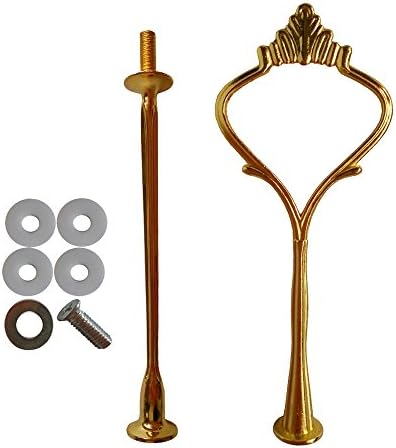Xinlink Pack of 3 2-Tier Wedding Cake Stand Handle Party Desert Cupcake Fruit Plate Fitting Hardware Rod Center Holder Gold