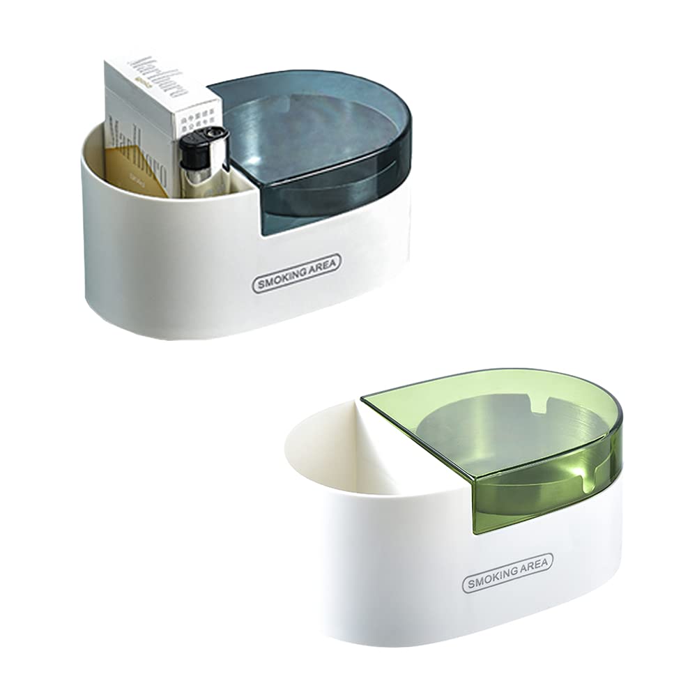2 in 1 Bar & Home Stainless Steel Outdoor Ashtray Cups with Lids - Green, Blue