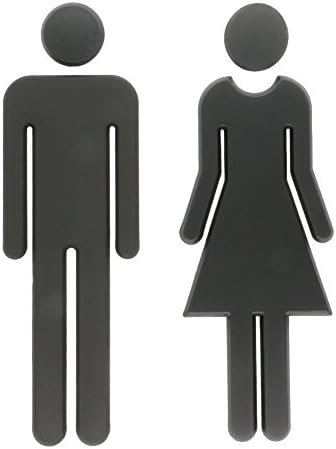 Symbol Sign Men Women Toilet Acrylic Adhesive-THREE TO ONE Wall Decal Sign for Unisex Bathroom Restroom Door Symbol Black 1 Set