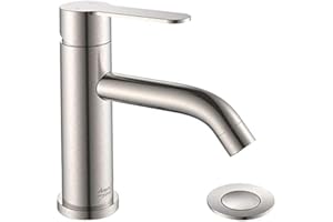 AMAZING FORCE Single Handle Bathroom Faucet Brushed Nickel Bathroom Sink Faucet Single Hole with Pop Up Drain Assembly 1.2 GPM