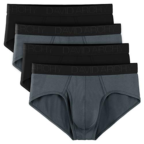 David Archy Men's 4 Pack Bamboo Rayon Soft Lightweight Pouch Briefs with Fly (M, Black/Dark Gray)