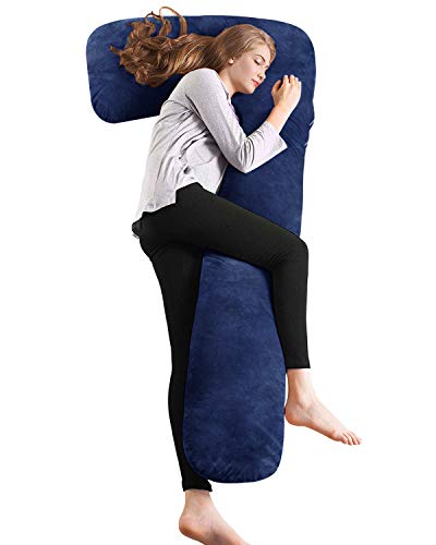 AngQi L Shaped Body Pillow with Navy Velvet Cover, Pregnancy Pillow, Great for Anyone - Thumbnail 7