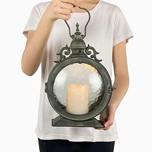 Westcharm Metal Round Hanging Candle Lantern with Curved Glass Insert
