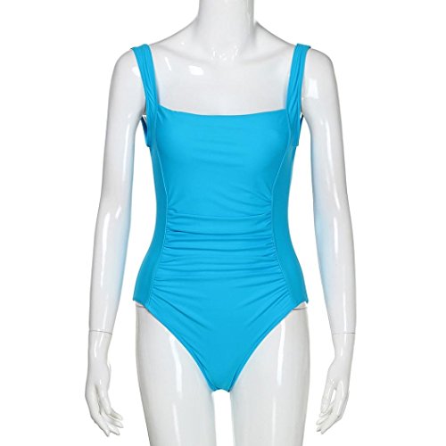 Kehen Women's Solid Color One Piece Monoki Bathing Suit Ruched Tummy Control Swimsuit Sexy Backless Swimwear (Blue,Medium)