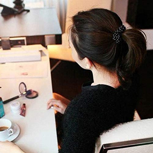 DondPO Fashion Rhinestone Crystal Pearl Hair Band Rope Elastic Ponytail Holder for Women and Girls Black