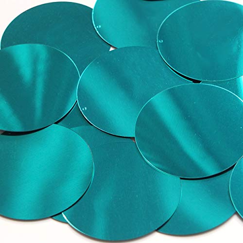 Round Flat Sequin 60mm Teal Turquoise Metallic. Couture Paillettes. Made in USA