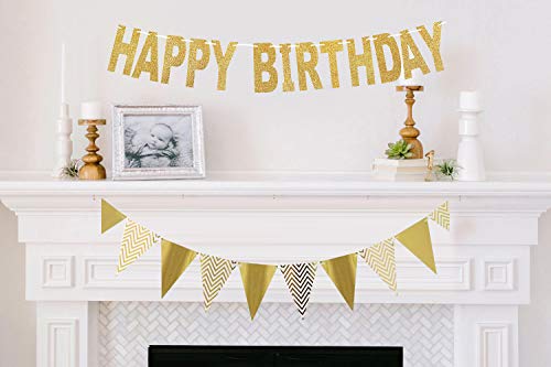 image for Redear Gold Happy Birthday Banner, Glitter Pennant Banner Sparkly Tria