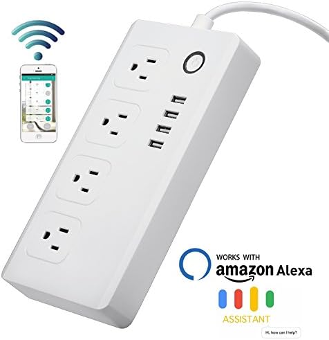 GXA Home Wifi Power Strip 4-Outlet 4-USB with 5-Foot Cord,Smart Outlet with Remote Control Surge Protector and Timing Function,Alexa accessories Work with Alexa &amp; Google Assistant