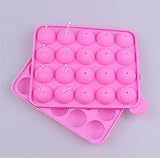 3s 20 Silicone Tray Pop Cake Stick Mould Lollipop Party Cupcake Baking Mold (Pink)