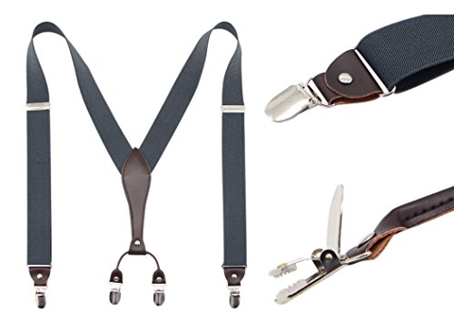 Bioterti Menâ€™s Y-Back Wide Suspenders| Sturdy Stylish & Easy To Match|10 Colors (Dark Grey)