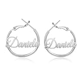 Custom Hoop Name Earrings Personalized Christmas Jewelry Gifts for Women Girls (Silver)