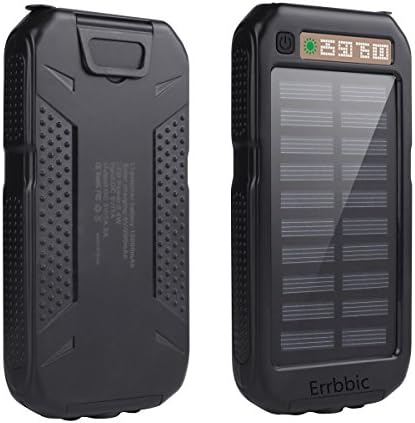 Solar Power Bank 10000mAh Solar Charger Waterproof Portable External Battery USB Charger Built in LED Light for iPad iPhone Android Cellphones (Black)
