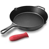 cuisinel - Pre-Seasoned Cast Iron Skillet (12-Inch) w/Handle Cover Oven Safe Cookware | Heat-Resistant Holder | Indoor and Outdoor Use | Grill, Stovetop, Induction Safe