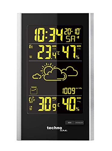 Technoline WS9060 moderne Wetterstation inklusive Außensender TX205D-TH, Farbe der Darstellung wählbar Farbe:Schwarz-Silber