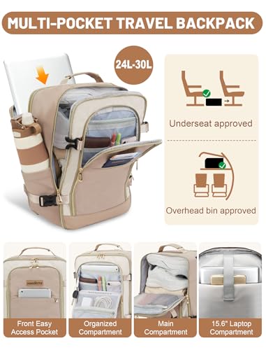 MOCOCITO Airplane Cabin Travel Backpack 40 x 20 x 25, Travel Bag for Ryanair EasyJet Hand Luggage Backpack Travel Backpack Unisex Waterproof 20L, Apricot/Brown, Fashion