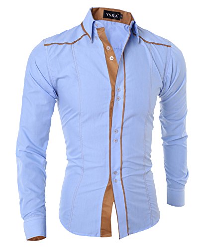 Para Hombre Slim Fit Mangas Largas Camisas Casuales XXL Luz Azul