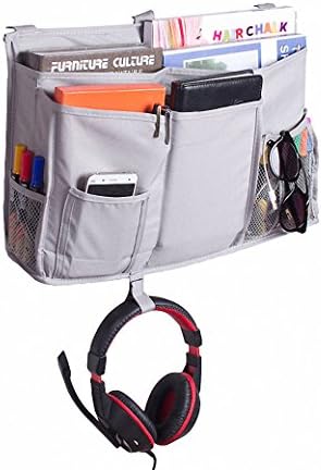 IDecHome Hanging Bed Organizer, 600D Nylon Pockets Bedside Sofa Desk Chair Storage Caddy, Phone Book Magazine Holder