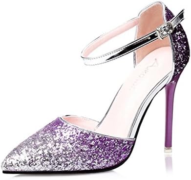 YINHAN Women Fashion Glitter Sexy Buckle Platform Stiletto Strappy Pumps High-heels Shoes Purple 39