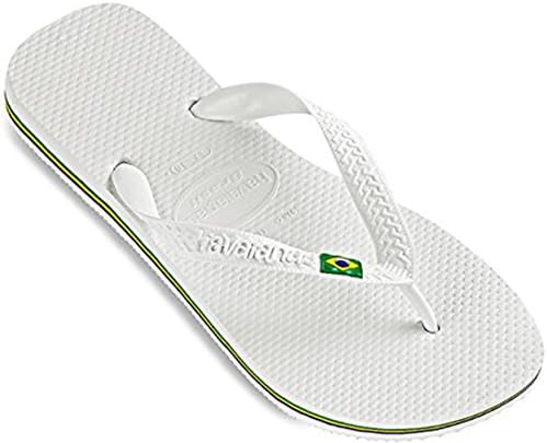 Havaianas Flip- Flop Logo Brazil Beach Sandals - Anytime Flip Flop Variation Of Colors &amp; Sizes (45-46 BR/12 D(M) US, Traditional-White)