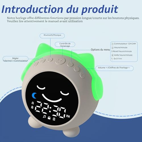MRSCOZ Children's Cat Alarm Clock | Day/Night | Night Light + Soothing Sounds | 2 Alarms & Weekend Mode | Rechargeable | Sleep Aid & Time Learning for Girls / Boys