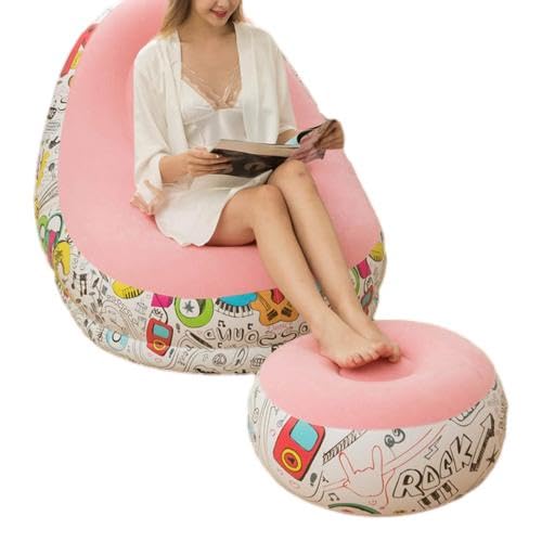 Topyond Inflatable Sofa with Footstool, Portable Blow Up Couch for Lounging, Camping Furniture with Quick Inflation, Indoor Outdoor Air Sofa for Adults Garden & Beach (Pink)