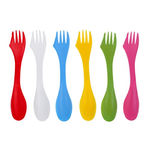 Jili Online 6 Pieces / Set Portable 3 in 1 Camping Utensils Spork Combo Spoon Cutlery for Outdoor Hiking Travelling Picnic