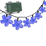 Vmanoo Battery Operated Timer String Lights 50 LED Blossom Flower Fairy Christmas Lighting Decor For Outdoor, Indoor, Garden, Patio, Bedroom Wedding Decorations (Blue)