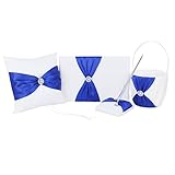 Tinksky Wedding Guest Book + Pen + Pen Stand + Ring Pillow + Flower Basket Set (White + Royal Blue)