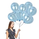 100pcs of 12 Inch Pearlized Metallic Pearl Light Baby Blue Latex Balloons with 65 Yards Crimped Curling Ribbon
